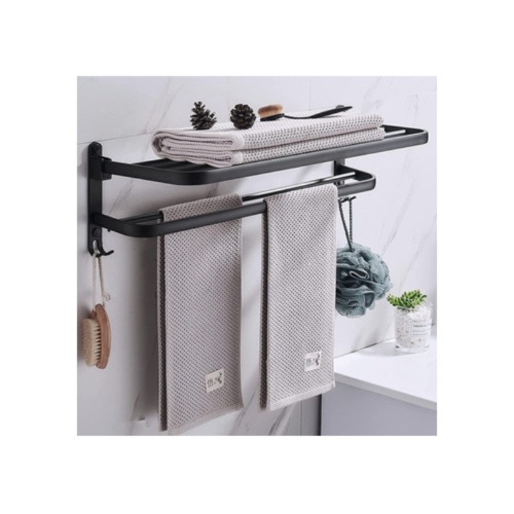 Suport pentru prosoape de baie, trei niveluri, aluminiu mat, pliabil 90°, 152cm