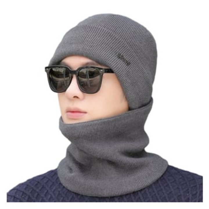 Esarfa unisex calduroasa cu captuseala gri, 56x58 cm