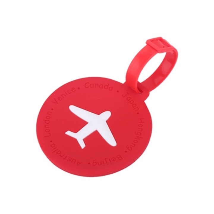 Etichete de bagaj PVC, rosii, set de etichete ID pentru calatorie