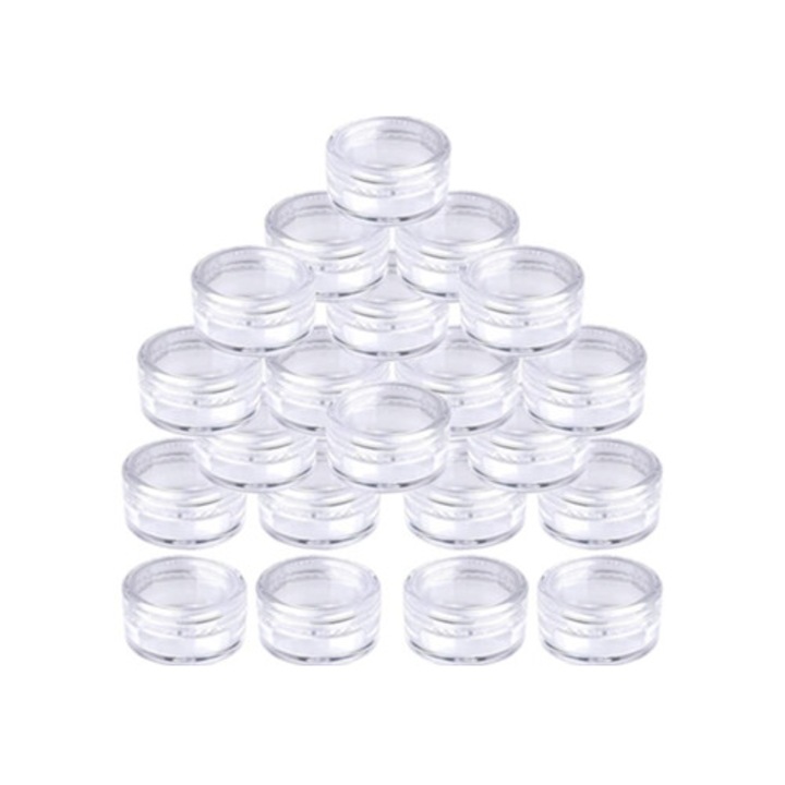 Set 50 borcane cosmetice goale, rotunde, transparente, pentru creme si pudre, dimensiune mica