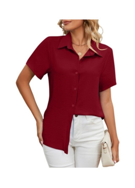 Ежедневна дамска риза, полиестер, дишаща, с копчета, червена, M INTL