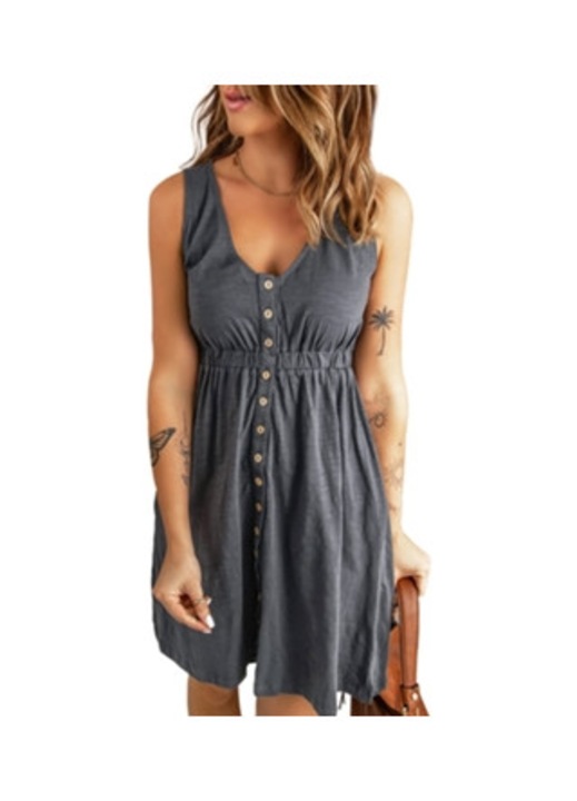 Rochie scurta de dama cu guler in V, talie lejera, gri, fabricata din material usor, XS INTL