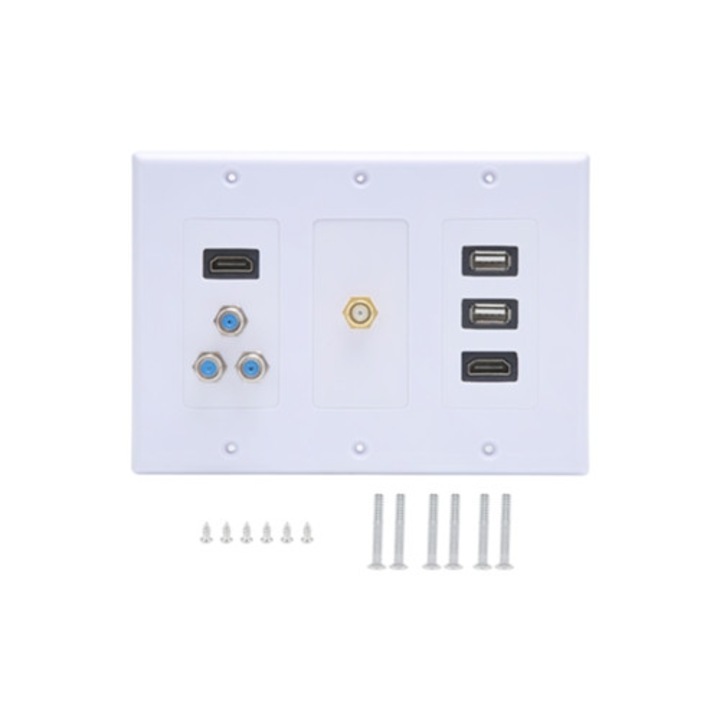 Panou cu 2 USB, 2 HDMI, 4 prize, cu placa de perete standard US, pentru hoteluri si birouri