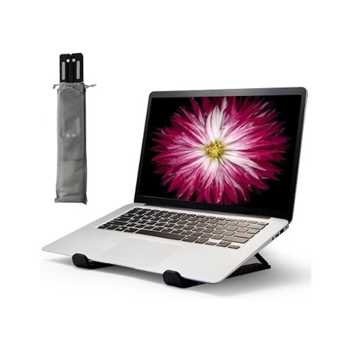 Suport laptop din aluminiu, ajustabil pe mai multe unghiuri, design pliabil si portabil, pentru disiparea caldurii