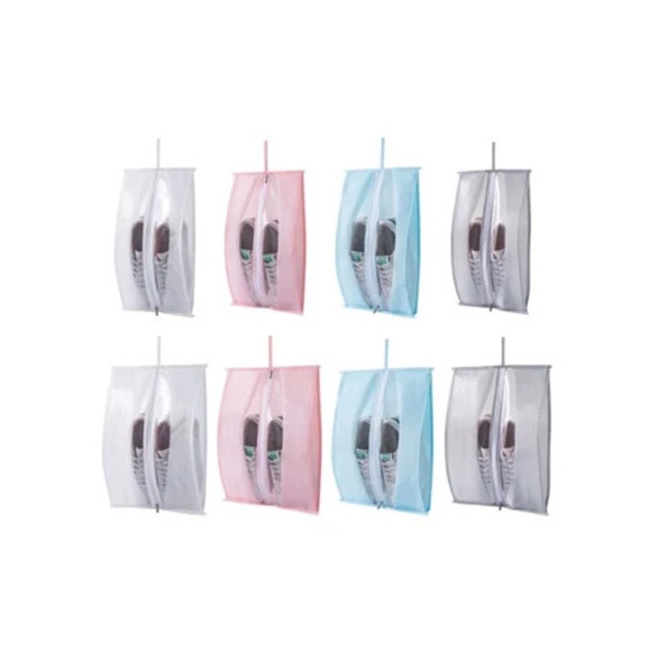 Set organizatoare incaltaminte, 8 piese, multicolor, cu fermoar neted si fereastra transparenta