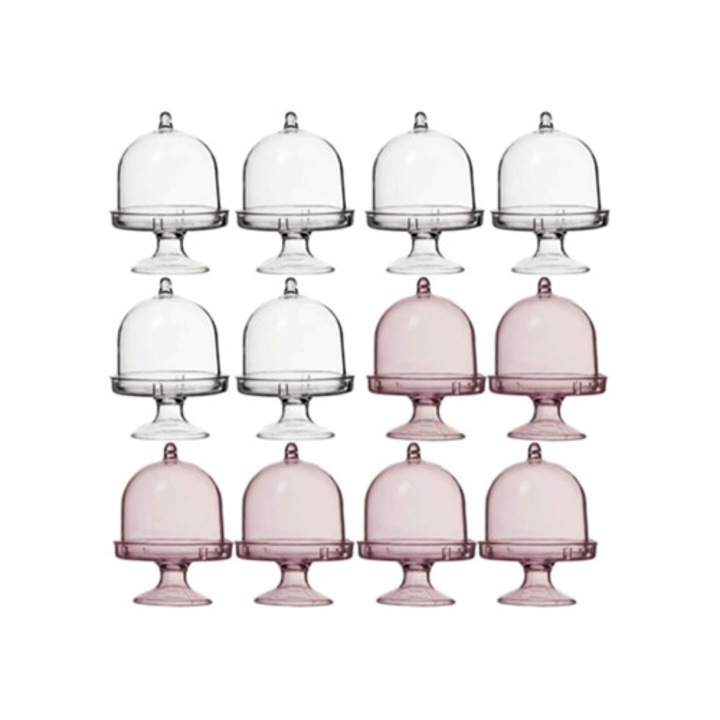 12 db mini tortatartó készlet, tartós anyag, rózsaszín/átlátszó