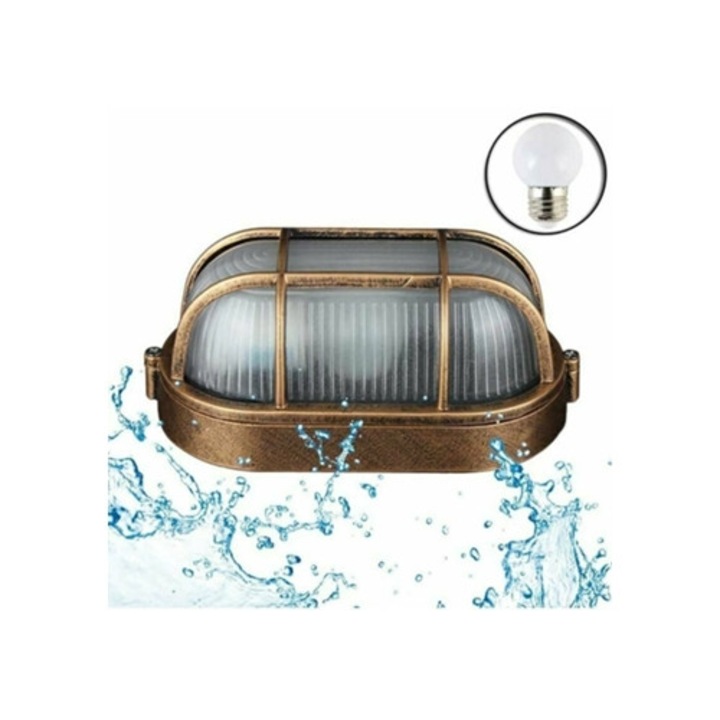 Aplica vintage ovala, stil nautic, sticla mata, aluminiu rezistent, E27