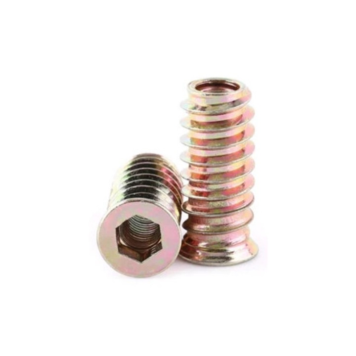 Dibluri pentru mobila din lemn, M6, set de piulite hexagonale, constructie din aliaj de zinc, tratament de suprafata din otel carbon