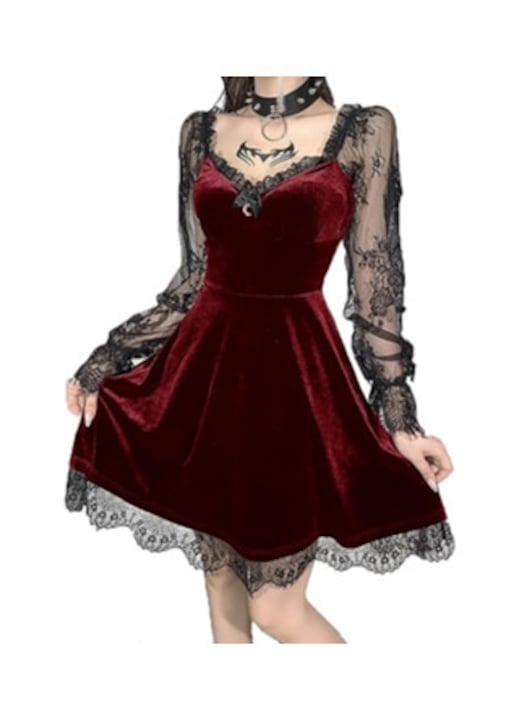 Roschie eleganta dama din poliester, stil victorian, gotic Lolita, cu drapaj, guler halter, visiniu, M INTL
