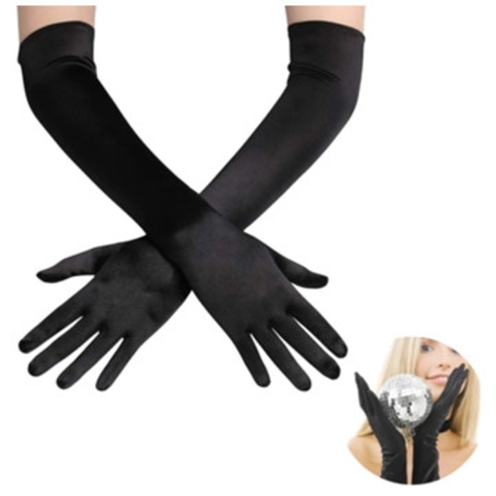 Hosszú női szatén kesztyű, alkalmi estékre, puha, kényelmes, elegáns (50cm)