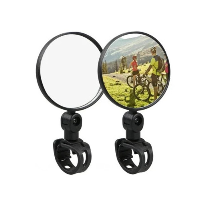Универсални изпъкнали огледала за велосипеди, въртящи се на 360°, комплект 2 броя, черни
