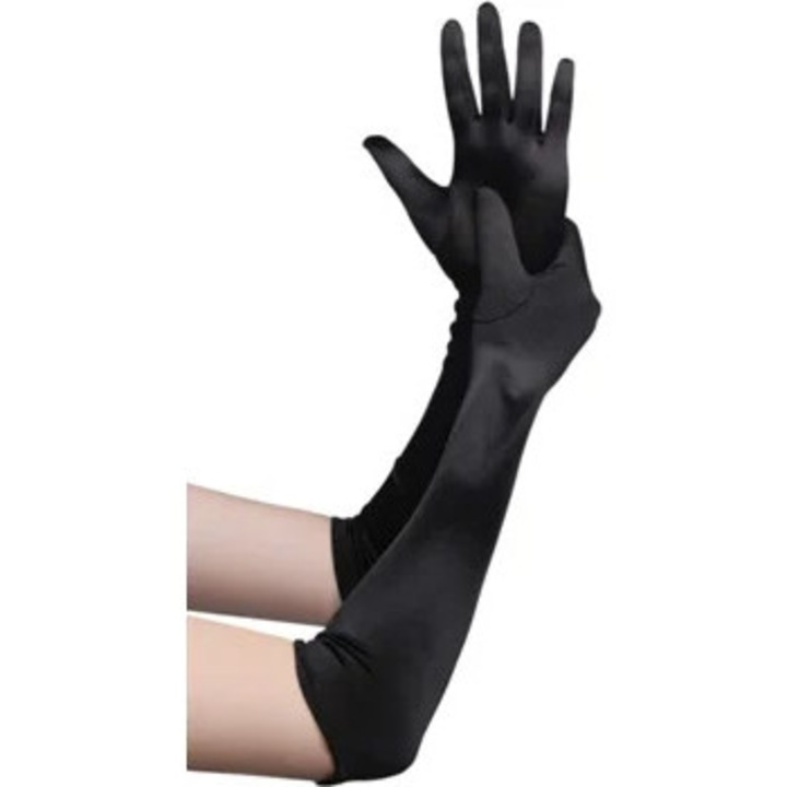 Macia hosszú esti kesztyű nőknek Selymes anyag Flapper szatén Fekete felület (53 cm)