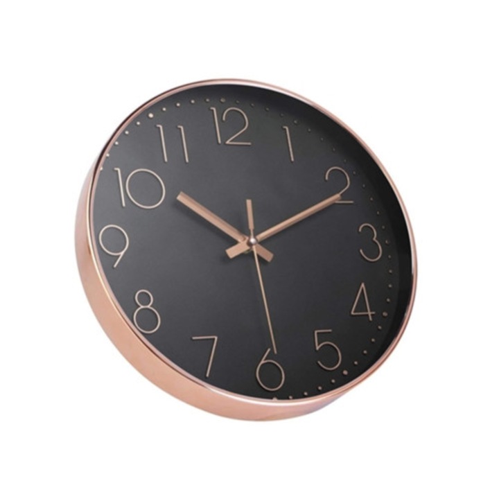 Dekoratív falióra, rozé arany, csendes kvarc szerkezettel, elemmel működik