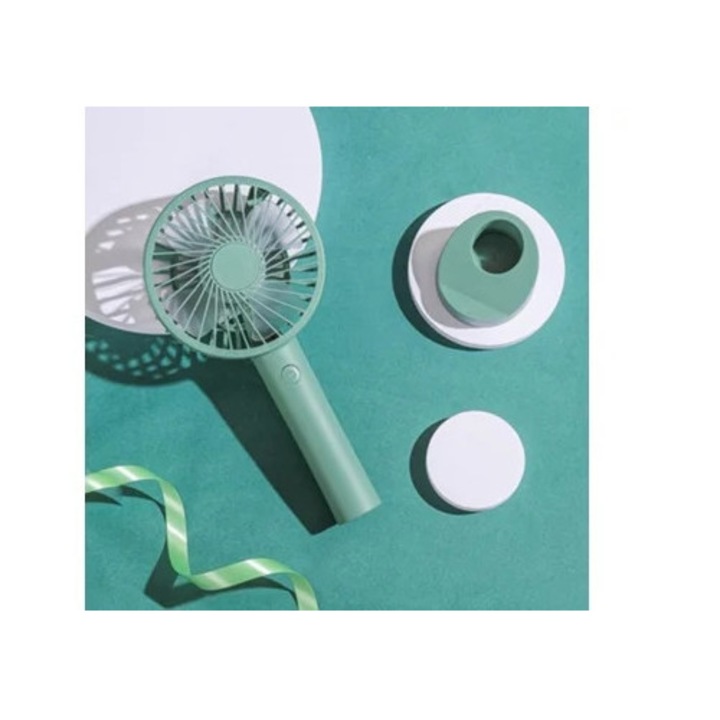 Mini hordozható ventilátor, asztali ventilátor állvánnyal, könnyű, USB-ről tölthető, zöld