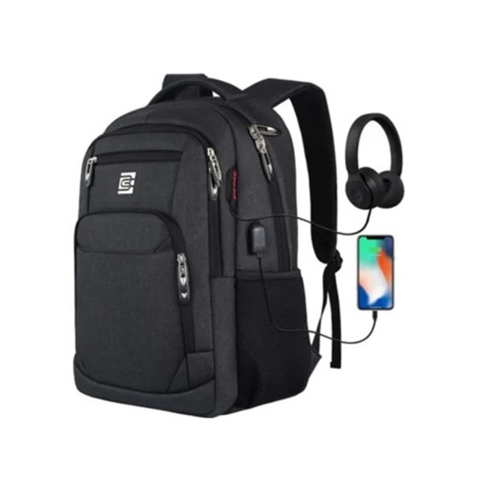 Rucsac pentru laptop, 15.6 inch, compartiment ascuns, material rezistent la apa, negru