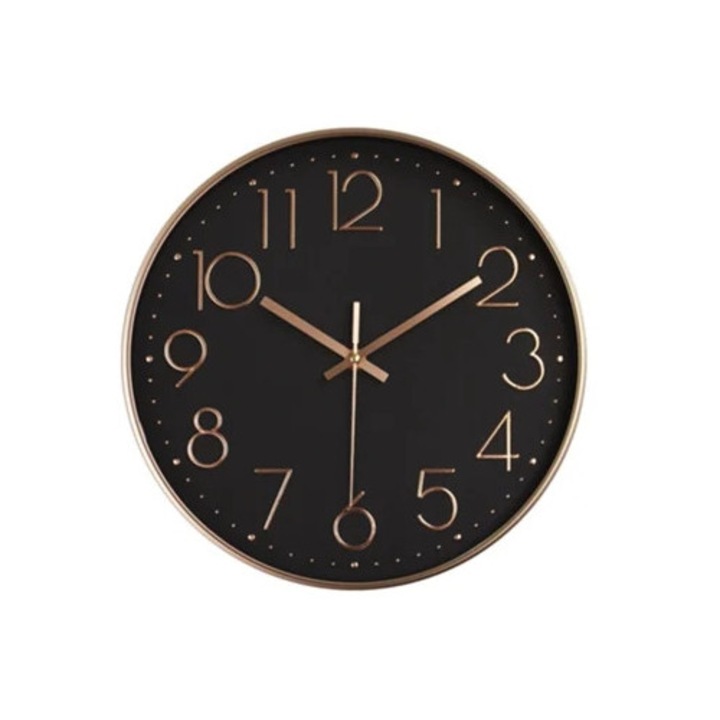 Ceas decorativ de perete, design elegant, non-ticking, 4.3cm adancime, pentru bucatarie, baie si birou