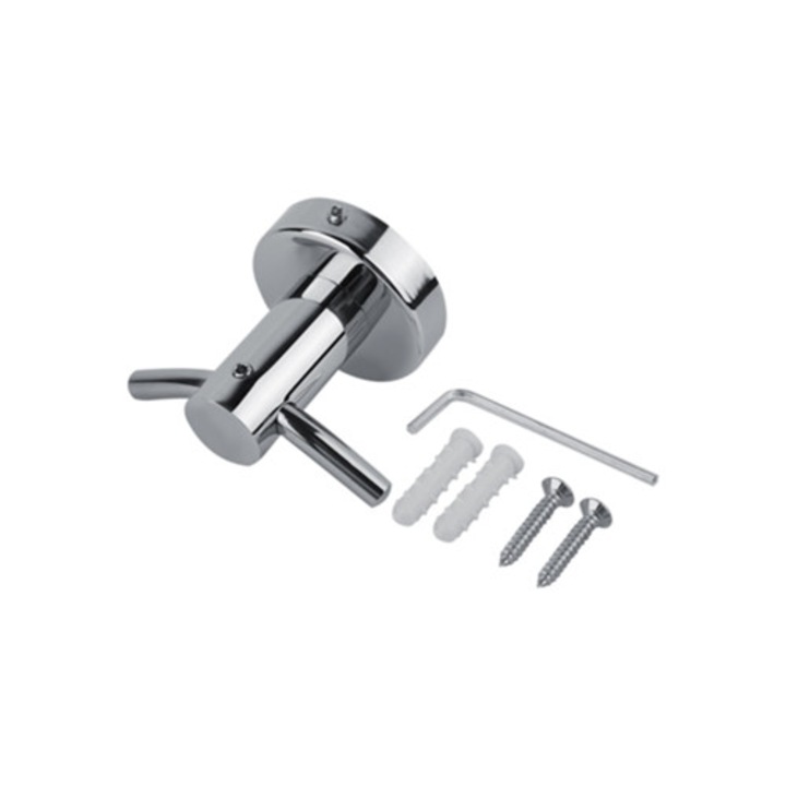 Cuier din inox pentru haine, 2 carlige lustruite, pentru bucatarie si baie