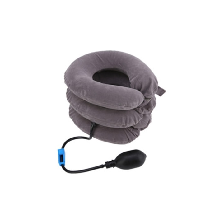 Dispozitiv de tractiune cervicala pentru acasa, perna gonflabila cu 3 straturi, gri