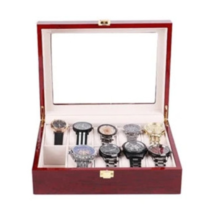 Дървена кутия за часовници, Gertiz, 10 часовника, прахоустойчива
