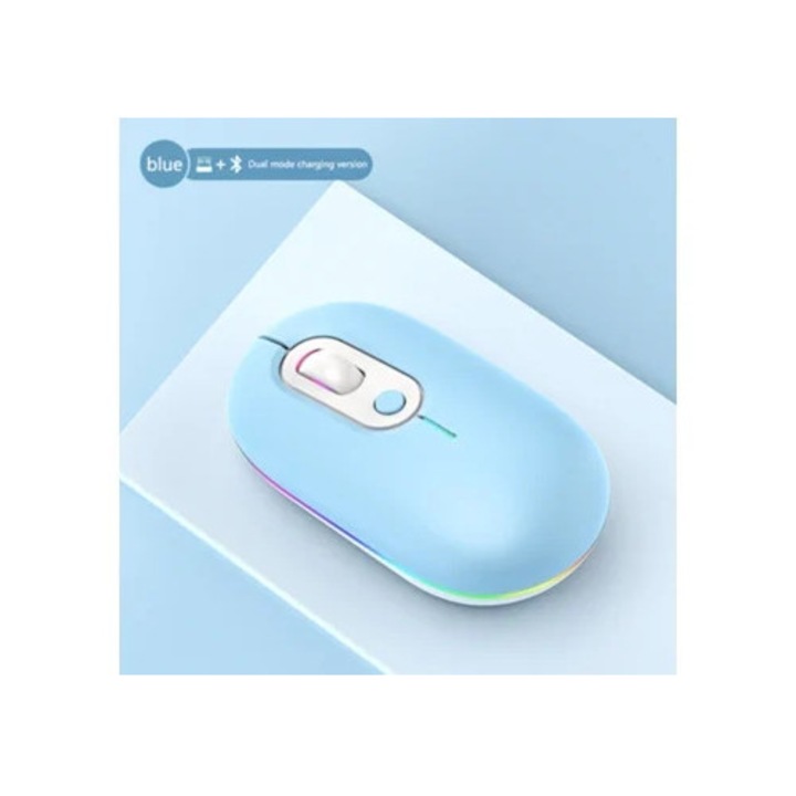 Mouse Gertiz 2.4G/Bluetooth, reincarcabil, iluminare RGB, albastru
