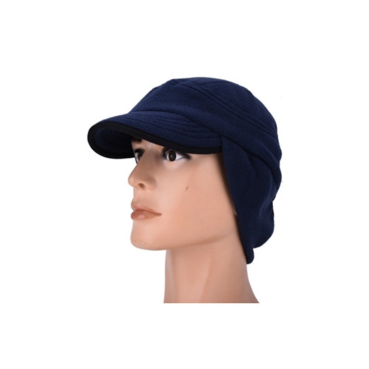 Caciula sport barbati, caciula de iarna cu urechi, impermeabila, albastru inchis