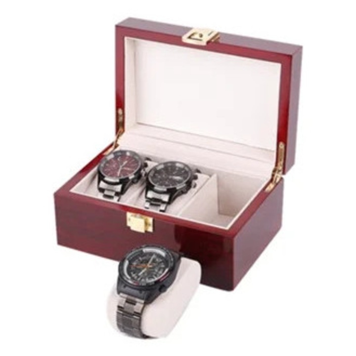 Дървена кутия за часовници, Gertiz, капацитет 3 часовника, прахоустойчива