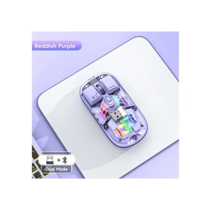 Mouse RGB transparent, 2.4G/Bluetooth, violet