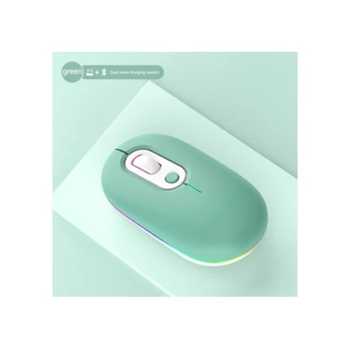 Mouse Gertiz Silent, Reincarcabil, cu lumina RGB, Verde