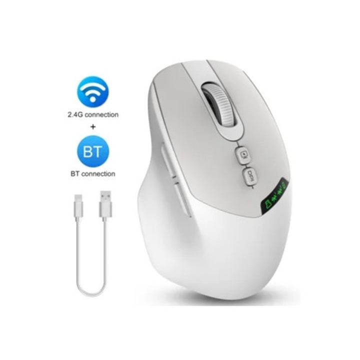 Mouse Gertiz 2.4G/Bluetooth, reincarcabil, alb