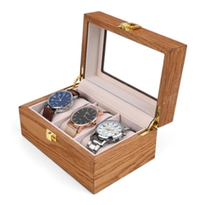 Дървена кутия за часовници, ретро, 3 часовника, Gertiz, стил 1