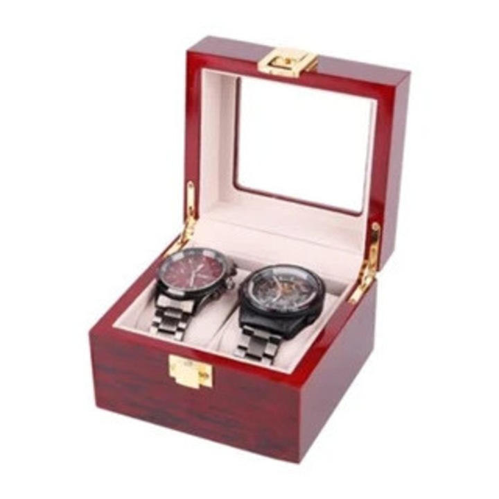 Дървена кутия за часовници, Gertiz, прахоустойчива, 2 часовника, многоцветна