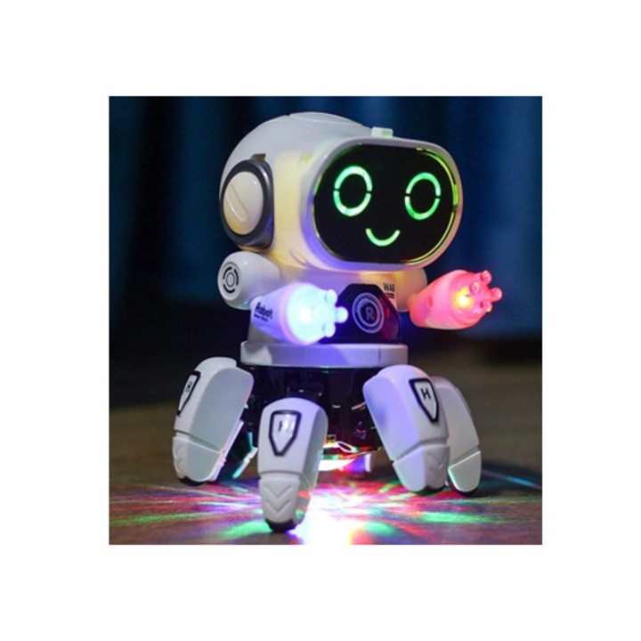 Játékrobotok, fehér, villogó fényekkel és zenével, szett