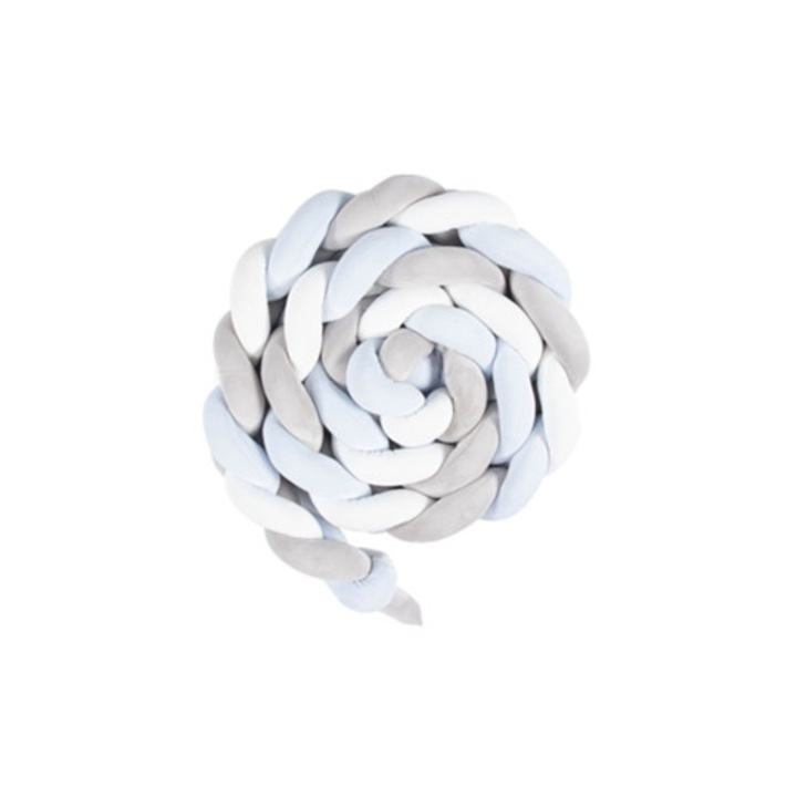 Protectie pentru patut din catifea cu perne cu imprimeu sarpe, albastru, alb, gri, 200 cm