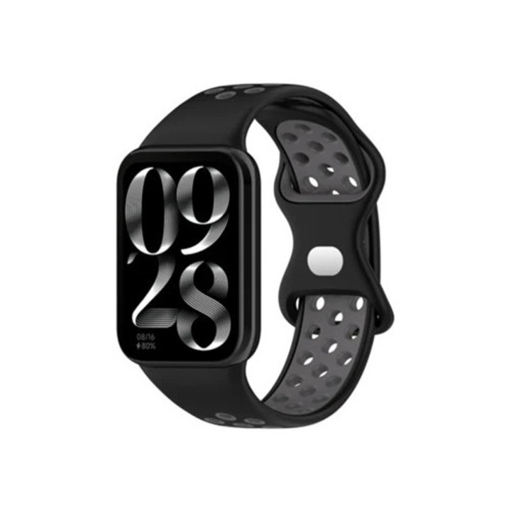Szilikon fitness karkötő cserepánt, Xiaomi Mi Band 8 Pro-hoz, fekete és szürke
