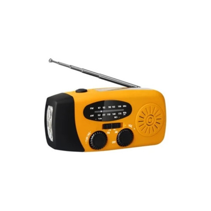 Radio portabil cu manivela, LED, 2000mAh, portocaliu