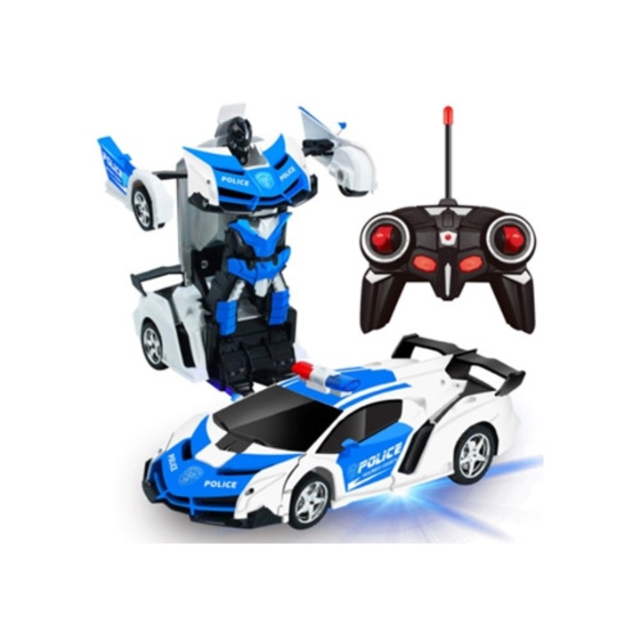 Távirányítós, átalakítható játékrobot, 1:18, 360°-ban forgatható, kék
