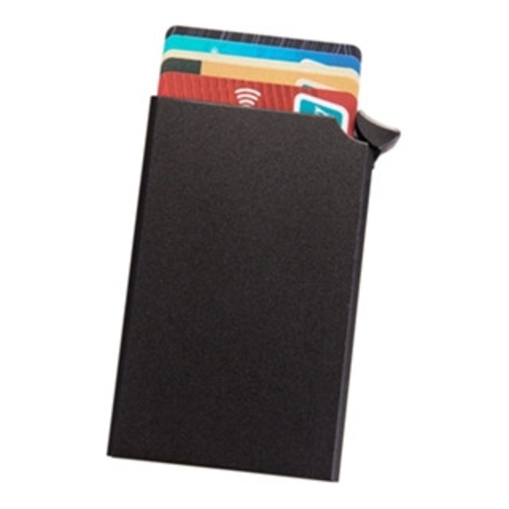 Portofel din aliaj de aluminiu, RFID, anti-furt, negru, pentru barbati si femei