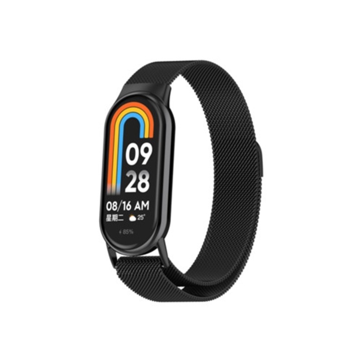 Fitness karkötő szíj, fém, Xiaomi Mi Band 8/9 kompatibilis, fekete