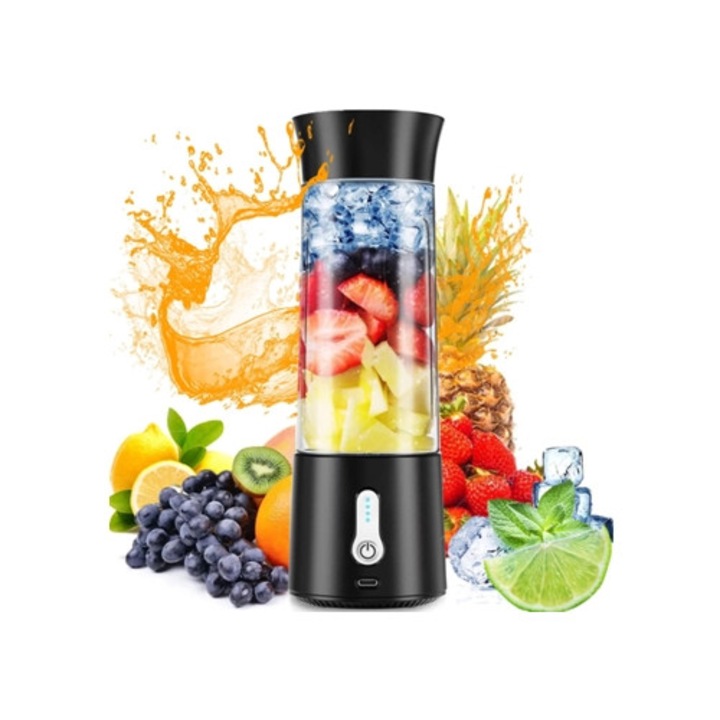 Pahar blender portabil pentru smoothie-uri si milkshake-uri, 460 ml, mov