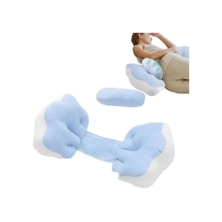 Perna confortabila ajustabila, pentru dormit pe o parte, albastru/alb
