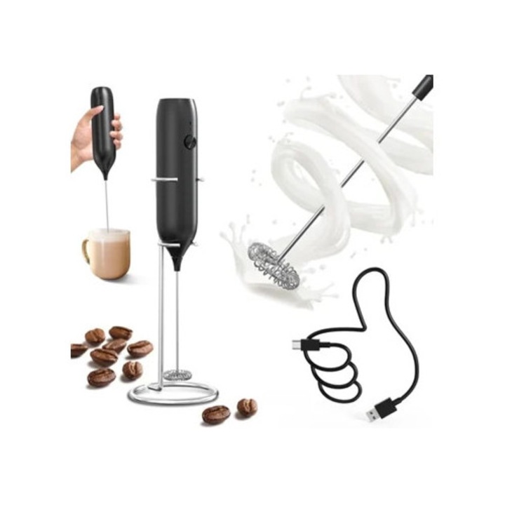 Dispozitiv spumare lapte, Cu suport, Negru