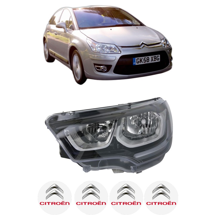 Far Stanga Fata CITROEN C4 II (NC_) din 2009-2018, Auto, DEPO, 4x Stickere auto cu CITROEN