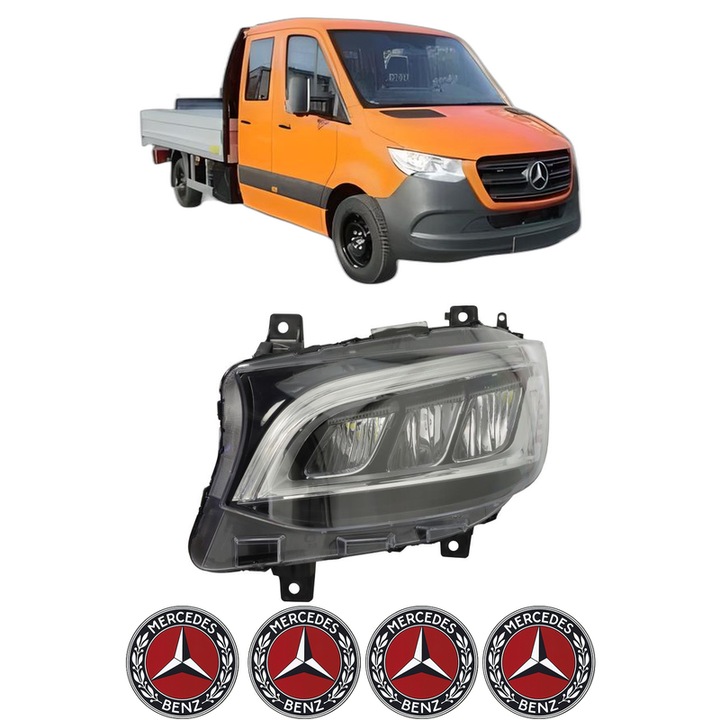 Far Stanga Fata MERCEDES-BENZ SPRINTER 3, 5-t Platform/Chassis (B907, B910) din 2018-2021, Auto, TYC, 4x Stickere auto cu MERCEDES-BENZ