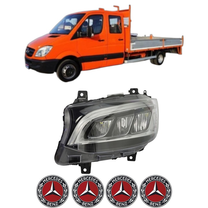 Far Stanga Fata MERCEDES-BENZ SPRINTER 3-t Platform/Chassis (B910, B907) din 2018-2021, Auto, TYC, 4x Stickere auto cu MERCEDES-BENZ
