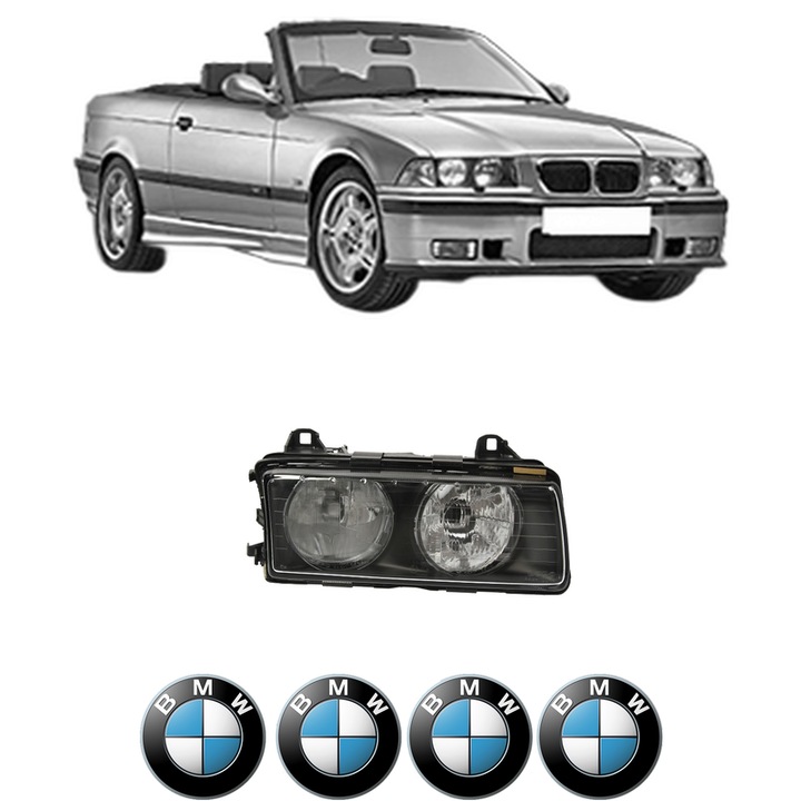 Far Dreapta Fata Bmw Seria 3 Convertible (E36) din 1993-1999, Auto, DEPO, 4x Stickere auto cu BMW