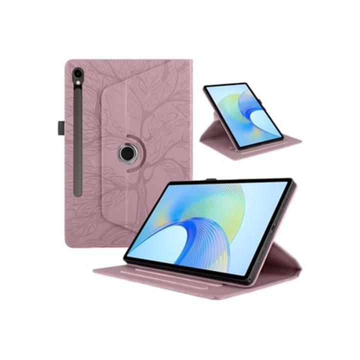 Калъф за таблет Samsung Galaxy Tab S9Fe/X510/10.9, Дърво на живота, въртящ се, розово злато