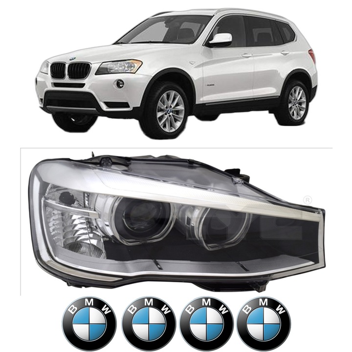 Far Stanga Fata Bmw Seria X3 (F25) din 2010-2017, Auto, TYC, 4x Stickere auto cu BMW