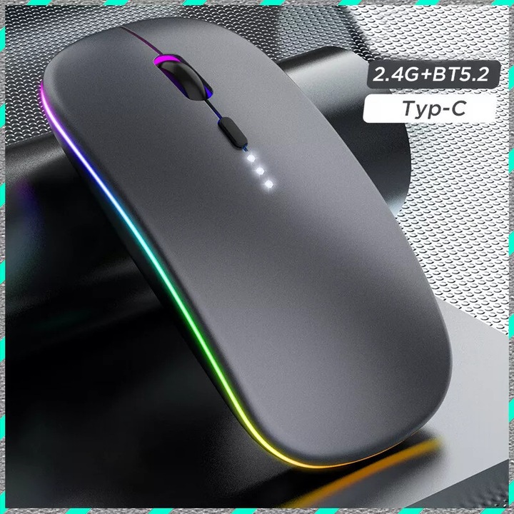 Безжична безшумна мишка 2.4G BT5.2, сива