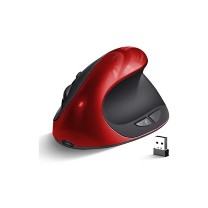 Mouse vertical ergonomic wireless, rosu, pentru mana dreapta