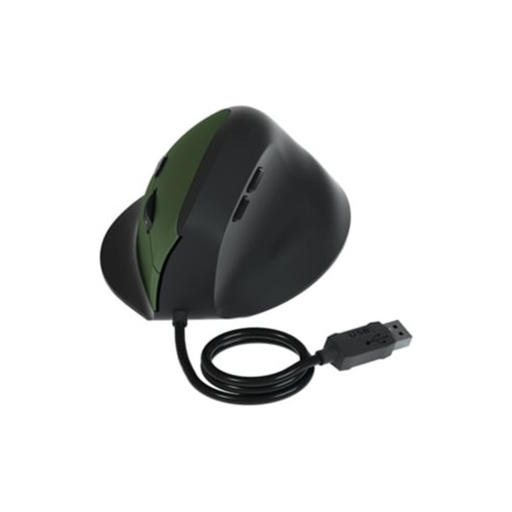 Mouse vertical silentios cu buton, 1600 DPI, cablu USB, verde